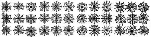 Modern Halloween spider web set, featuring isolated cobweb decoration elements