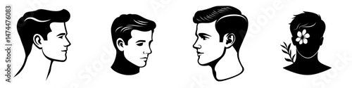 Modern illustration of a man's avatar profile, featuring a male face silhouette or icon on a white background