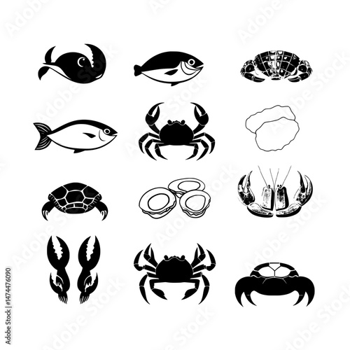 Modern flat icons isolated on white showcase seafood delicacies and the art of cooking fish
