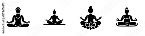 A person in a zen state of calmness is represented by a flat modern icon for yoga and meditation apps and websites