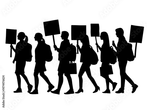 Modern illustration featuring people silhouettes walking on a winter or autumn street