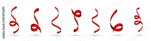 Red festive ribbon curled collection. Ribbons vector festive decoration.