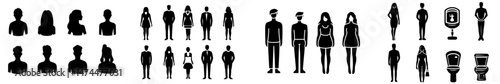 Modern public toilet signs feature woman and man pictograms, representing female and male hygiene washrooms, including black symbols for ladies and gentlemen restrooms