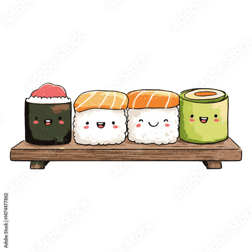 Kawaii Sushi Cartoon Illustration