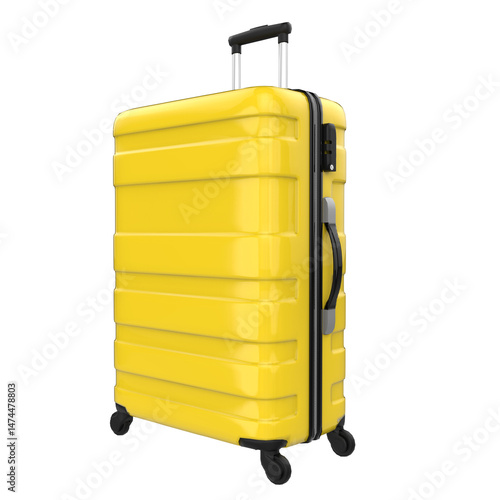 3D Yellow travel suitcase, png file of isolated cutout object  on transparent background.