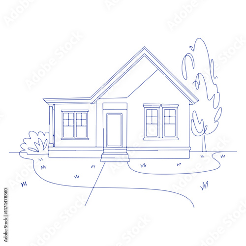 Silhouette of a Family house line art drawing style vector with white background