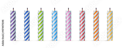 Festive spiral colorful style candles vector set. Birthday and celebration candle collection.