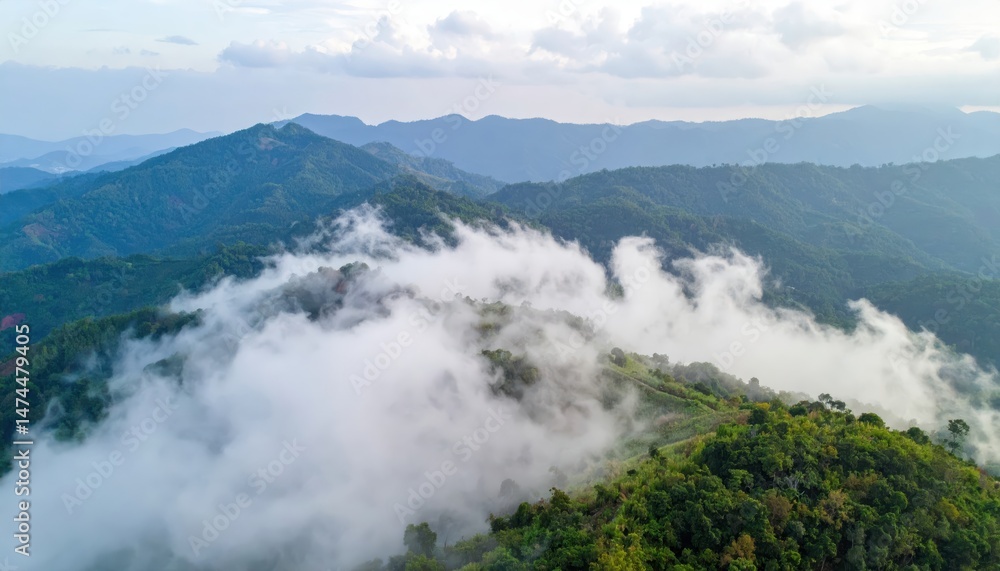 Majestic mountains embrace the clouds, a breathtaking vista of nature's majesty misty Majestic mountains embrace the clouds, a breathtaking vista of nature's majesty misty