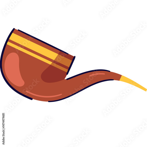 Classic Wooden Tobacco Pipe in Flat Design
