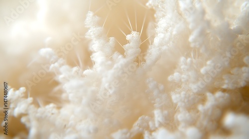Macro close-up of white cotton fibers, extreme detail and soft focus