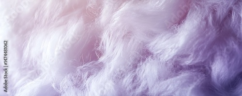 Macro close-up of white cotton fibers with a pale lilac gradient