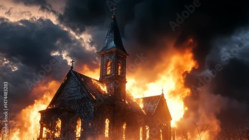Burning church structure disaster