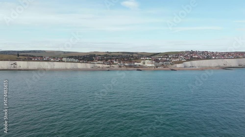 Wallpaper Mural Drone wide shot of Rottingdean, white cliffs and sea under clear blue sky Torontodigital.ca