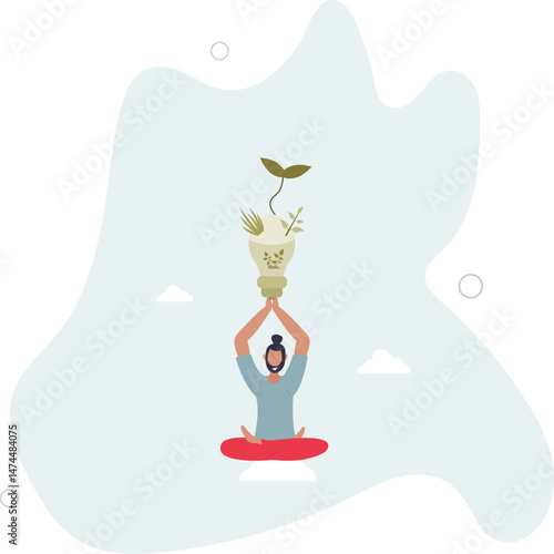 Green electricity concept.characters showing benefits of sustainable economic growth with renewable energy resources.man with a light bulb. character life .