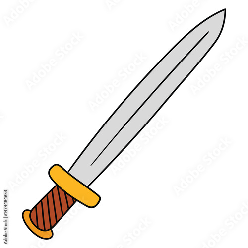 Hand drawn cartoon sword on white background.