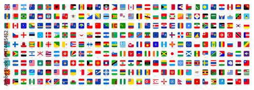 National flags in rounded square shape vector set. Country emblems collection.