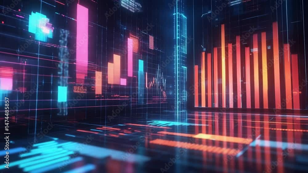 Abstract digital data visualization with glowing graphs Abstract digital data visualization with glowing graphs