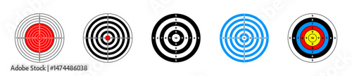 Target for shooting with numbers vector collection. Bullseye aim symbol set.