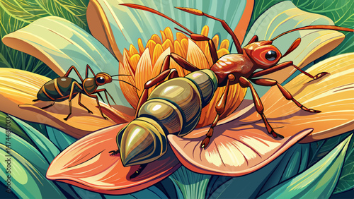  close up portrait ants on a flower Very beautiful