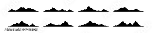Mountain range vector silhouette collection. Silhouetted mountain landscapes set