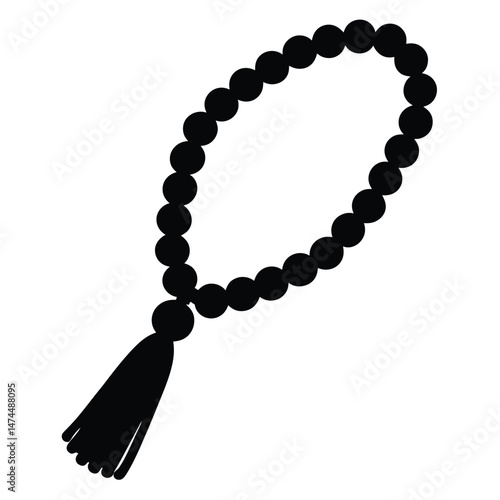 A black silhouette beads counting with a tassel is displayed on white backdrop