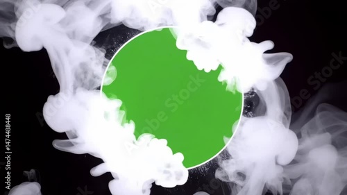 Thick smoke reveals green screen circle in center with ghostly outlines