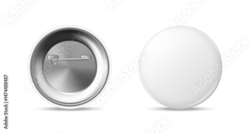 Pin badge empty white circle mockup. Minimal blank round badge