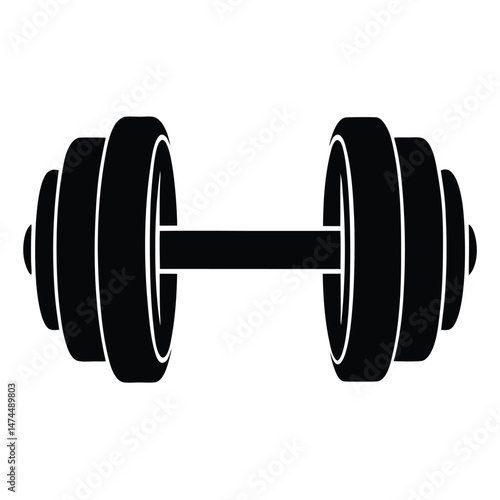 A solid black barbell showcases symmetric weight distribution with a sleek, minimalist design