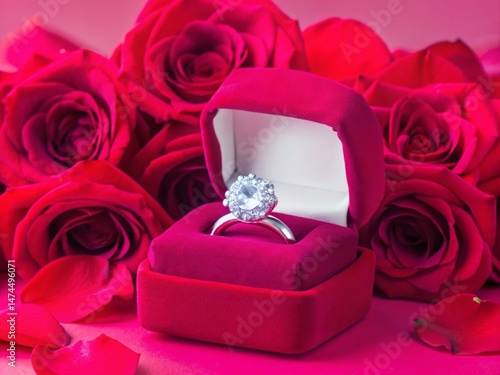 Elegant Diamond Ring in Rose Petal Box - Romantic Jewelry Gift