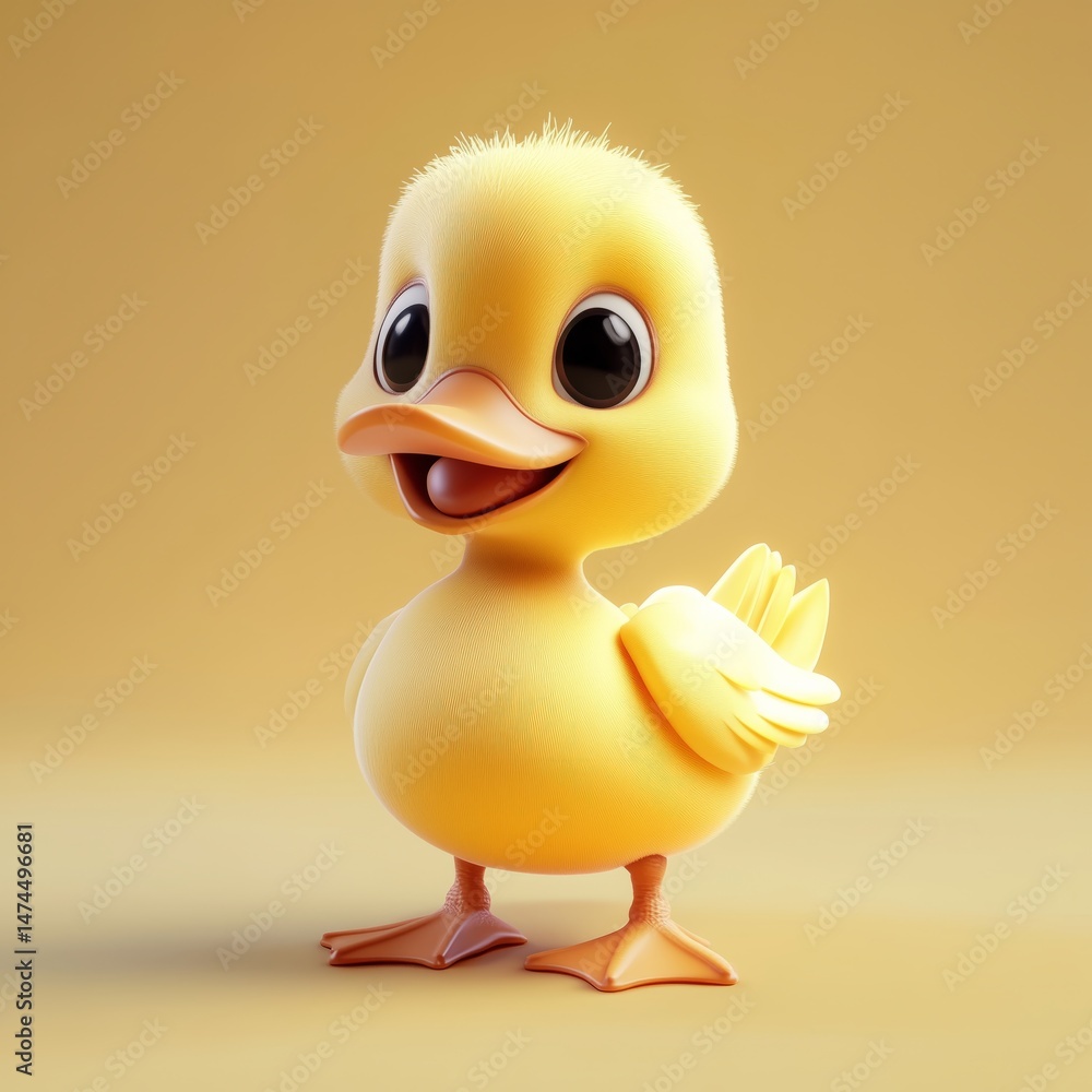 Fototapeta premium Cute Yellow Duckling on Yellow Background