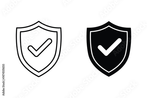 Shield icon vector graphic with checkmark, security symbol, two style options