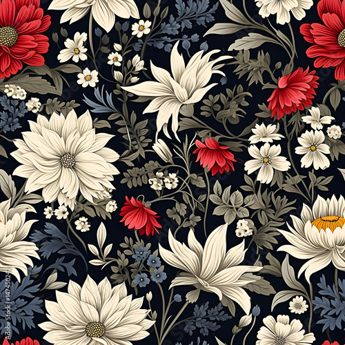 Romantic Flowers Seamless Pattern – Blush & Sage Green Floral Background