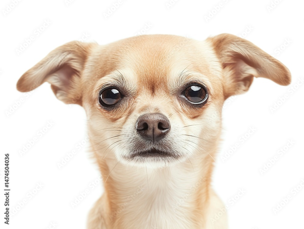 Obraz premium Displeased Face Chihuahua pose, intense stare, isolated against white.