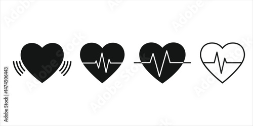 Heartbeat pulse vector icon set medical cardiology symbol clip art illustration