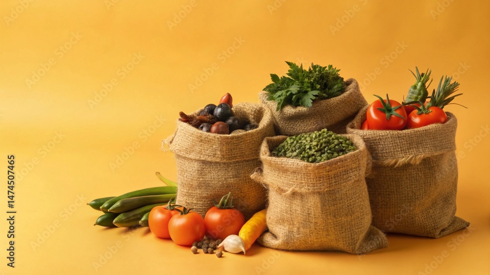 Fresh Organic Vegetables & Spices in Burlap Bags – Tilt-Shift Photography Fresh Organic Vegetables & Spices in Burlap Bags – Tilt-Shift Photography