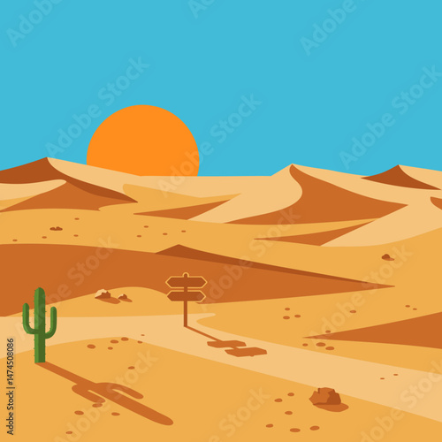 desert landscape, sand dunes scene illustration