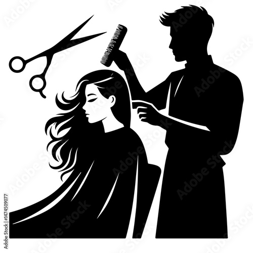 Barber Cutting Hair Silhouette for Grooming Services Design