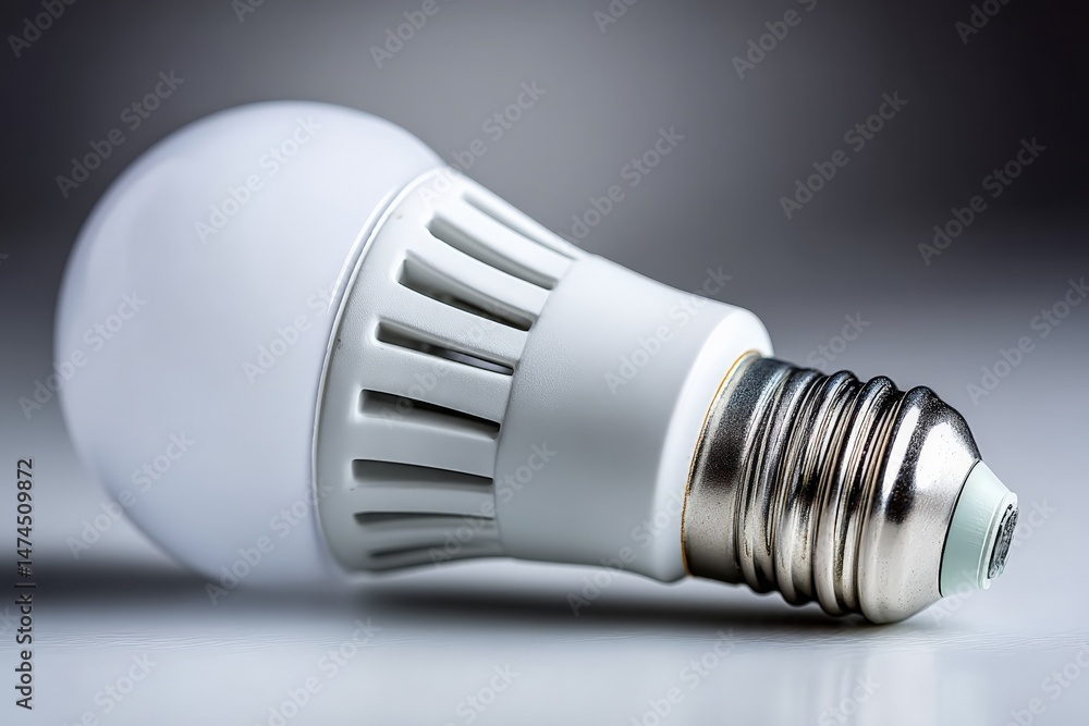 LED light bulb on a white surface, showcasing modern design and efficiency for home lighting solutions in contemporary settings LED light bulb on a white surface, showcasing modern design and efficiency for home lighting solutions in contemporary settings
