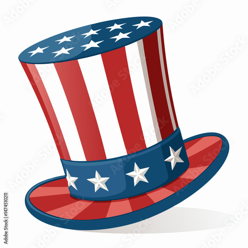 Uncle Sam Hat Vector Illustration – Patriotic American Top Hat for 4th of July Designs