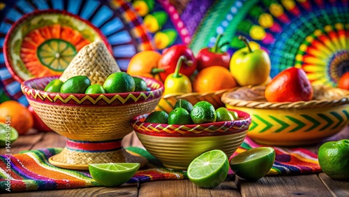 Vibrant Mexican Fiesta Still Life with Limes and Colorful Decor