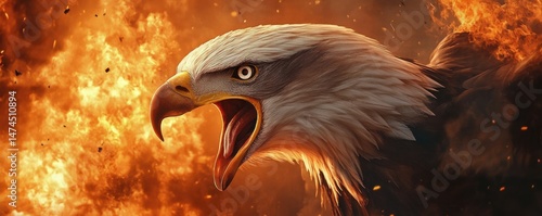 Eagle Screaming in Fiery Explosion Digital Art