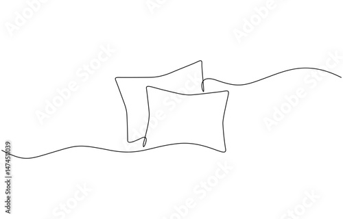 Pillow continuous one line drawing, One single line drawing of a pillow, Pillow Line Icon, Outline Symbol Vector Illustration, One single line drawing of a pillow on a white background.