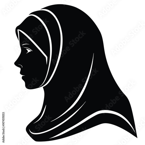 Side profile of a serene muslim woman wearing hijab displays cultural heritage beautifully