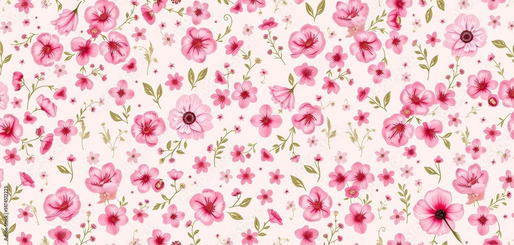 Fototapeta premium Delicate pink ditsy floral pattern, liberty style, seamless repeat for spring fashion, texture, pretty flowers
