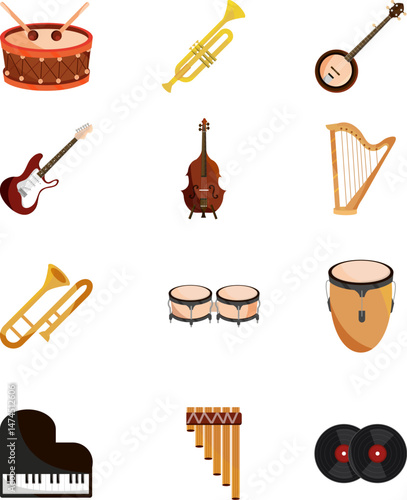 Musical instruments icon set.Vector illustration