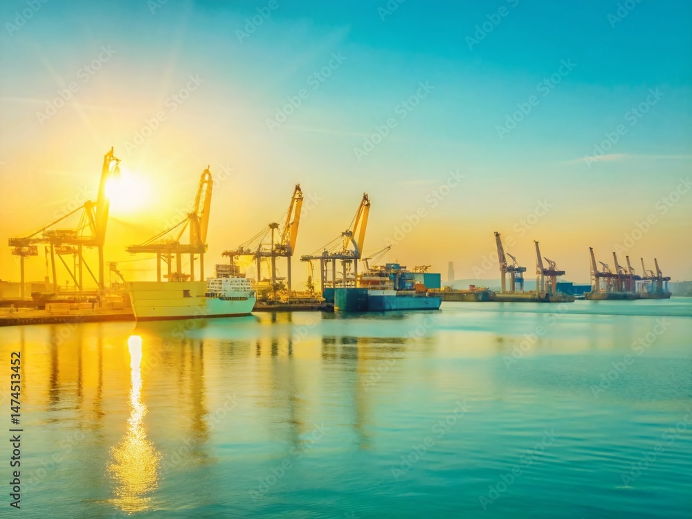 Obraz premium Golden Hour Sunset at the Harbor - Tranquil Port Scene