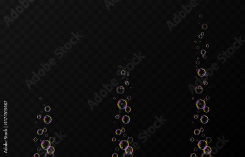 Vector realistic soap bubbles png. Flying soap bubbles on transparent background.