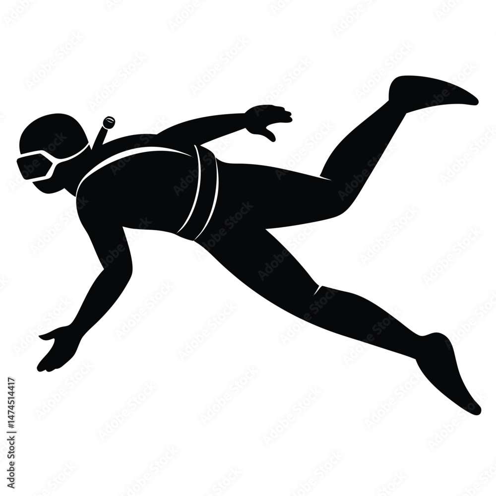 Naklejka premium Silhouette of a scuba diver is seen ascending while wearing diving gear