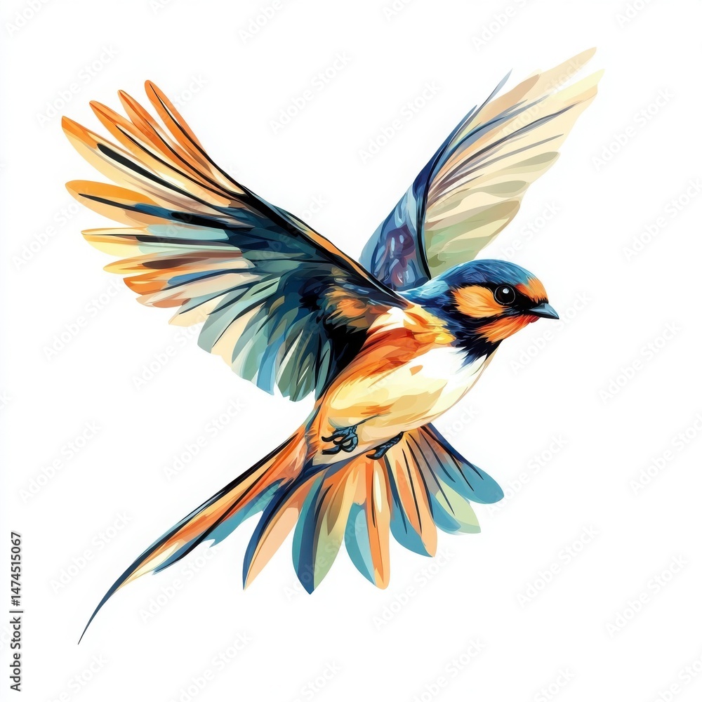 Obraz premium Colorful Bird In Flight Watercolor Painting