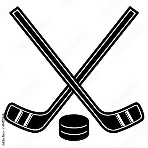 hockey stick and puck vector icon. Ice hockey symbol for sports, winter games, and team competition Black silhouette 